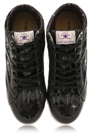 CRAVO & CANELA STARLA Black Sequin Sneakers