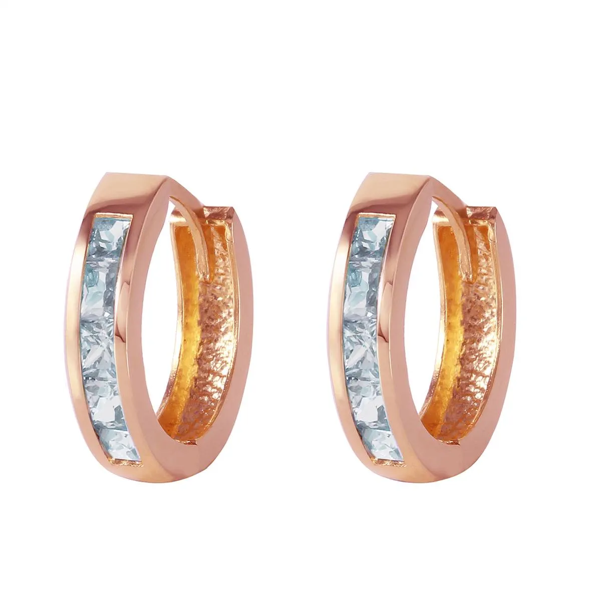 0.85 Carat 14K Solid Rose Gold Hoop Huggie Earrings Aquamarine