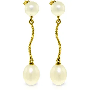 10 Carat 14K Solid Yellow Gold Danglings Earrings Natural Pearl