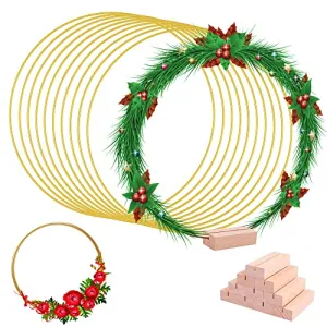 10 Pack 12 Inch Metal Floral Hoops,Metal Floral Hoop Centerpiece for Table,Metal Wreath Ring with 10 PCS Place Card Holders Macrame Gold Hoop Rings