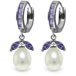 10.3 Carat 14K Solid White Gold Hoop Earrings Tanzanite Pearl