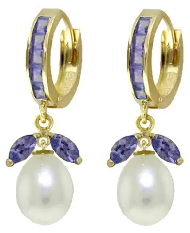 10.3 Carat 14K Solid White Gold Hoop Earrings Tanzanite Pearl