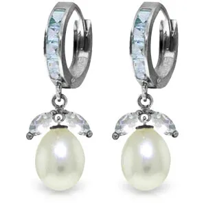 10.3 Carat 14K Solid White Gold Pearl Lover Aquamarine Pearl Earrings