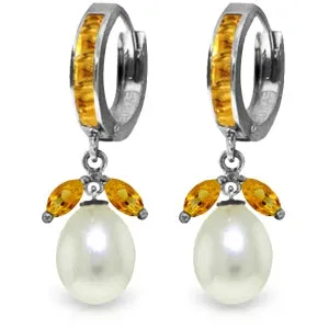 10.3 Carat 14K Solid White Gold Pearl Proud Citrine Pearl Earrings