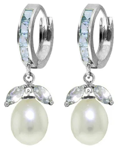 10.3 Carat 14K Solid Yellow Gold Majorca Aquamarine Pearl Earrings