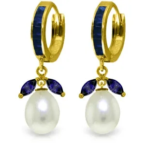 10.3 Carat 14K Solid Yellow Gold Majorca Sapphire Pearl Earrings