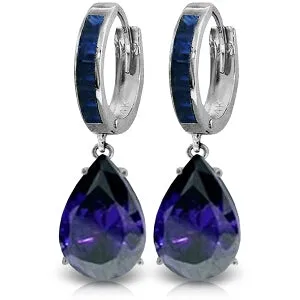 10.6 Carat 14K Solid White Gold Something Dark Sapphire Earrings