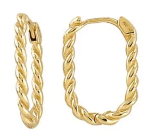 10K Yellow Gold Small Oval Twist Huggie Hoops