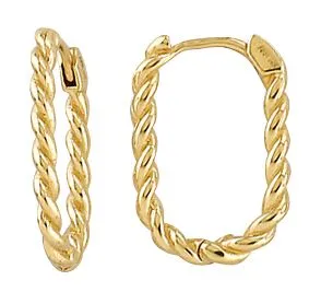 10K Yellow Gold Small Oval Twist Huggie Hoops