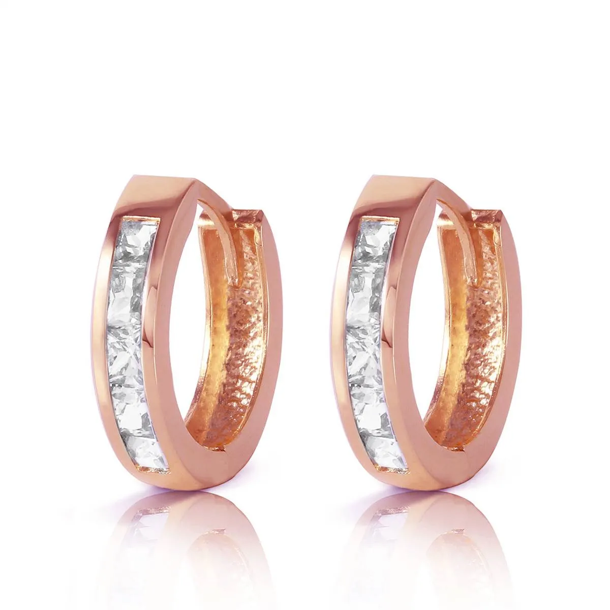 1.2 Carat 14K Solid Rose Gold Hoop Huggie Earrings Rose Topaz