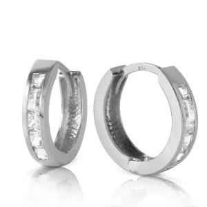 1.2 Carat 14K Solid White Gold Hoop Huggie Earrings White Topaz