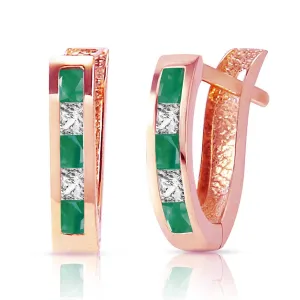 1.26 Carat 14K Solid Rose Gold Emerald White Topaz Hoop Earrings