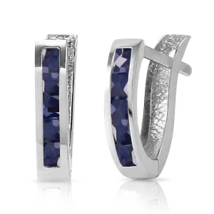 1.3 Carat 14K Solid White Gold Oval Huggie Earrings Sapphire