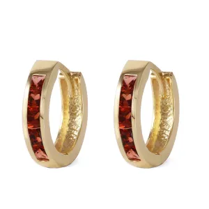 1.3 Carat 14K Solid Yellow Gold Hoop Huggie Earrings Garnet