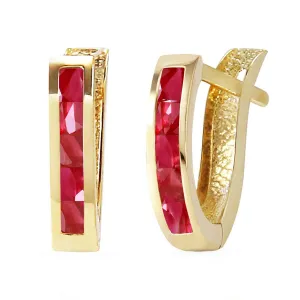 1.3 Carat 14K Solid Yellow Gold Oval Huggie Earrings Ruby