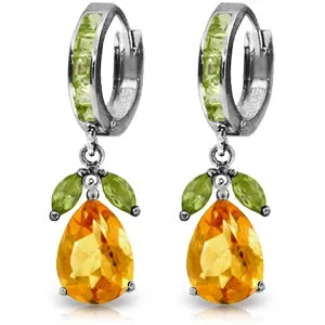 14.3 Carat 14K Solid White Gold Huggie Earrings Peridot Citrine