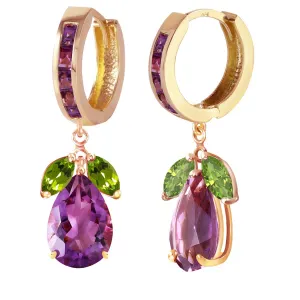 14.3 Carat 14K Solid Yellow Gold Ecstacy Amethyst Peridot Earrings