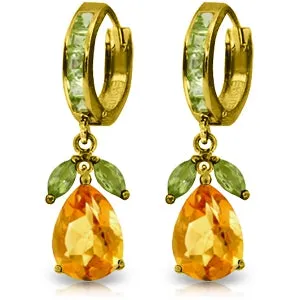 14.3 Carat 14K Solid Yellow Gold Huggie Earrings Peridot Citrine