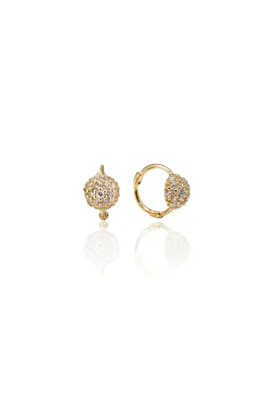 14K Solid Gold CZ Half Disco Ball Huggies Hoop Earring