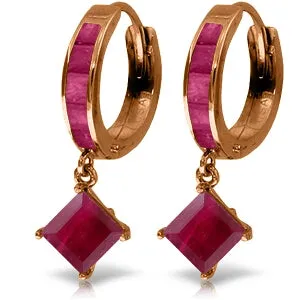 14K Solid Rose Gold Hoop Dangling Ruby Earrings Gemstone