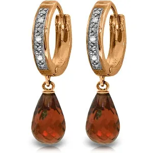 14K Solid Rose Gold Hoop Earrings w/ Diamonds & Garnets