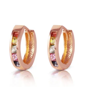 14K Solid Rose Gold Hoop Earrings w/ Multicolor Sapphires