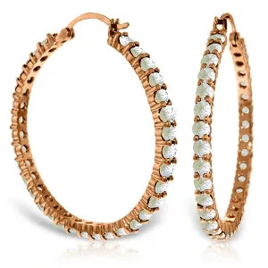 14K Solid Rose Gold Hoop Earrings w/ Natural Aquamarines