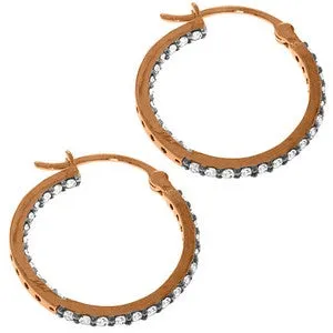 14K Solid Rose Gold Hoop Earrings w/ Natural Diamonds