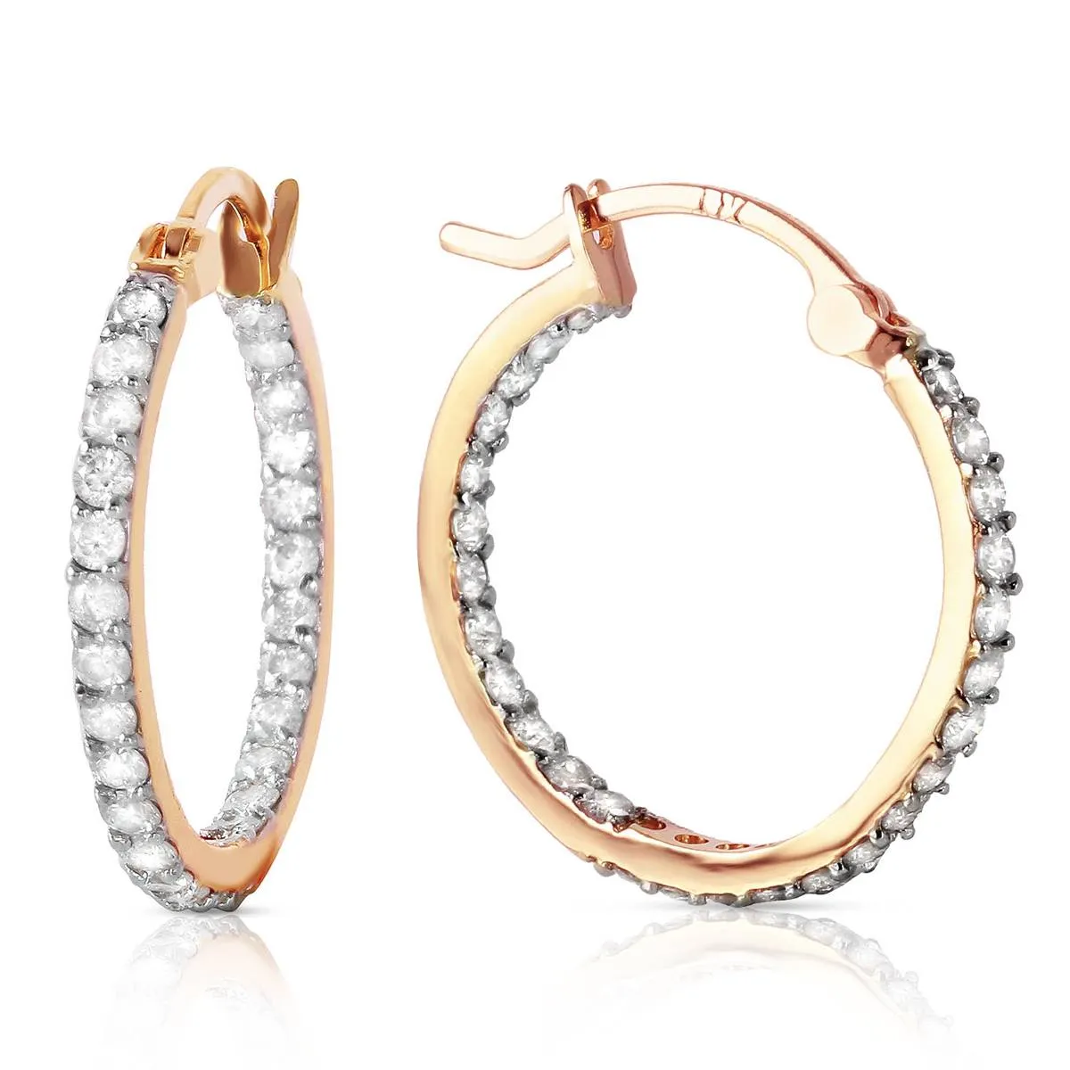 14K Solid Rose Gold Hoop Earrings w/ Natural Diamonds