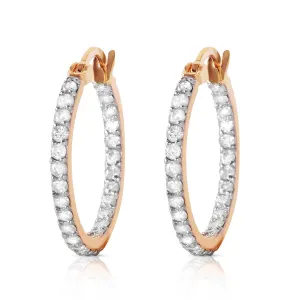 14K Solid Rose Gold Hoop Earrings w/ Natural Diamonds