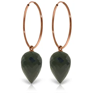 14K Solid Rose Gold Hoop Earrings w/ Pointy Briolette Drop Black Spinel