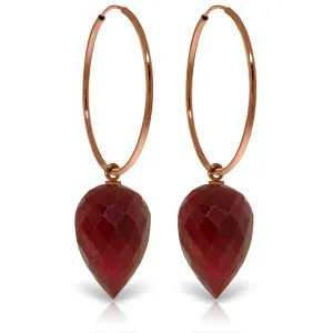 14K Solid Rose Gold Hoop Earrings w/ Pointy Briolette Drop Dyed Rubies