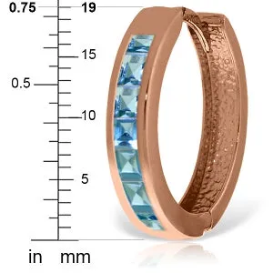 14K Solid Rose Gold Hoop Huggie Earrings w/ Blue Topaz