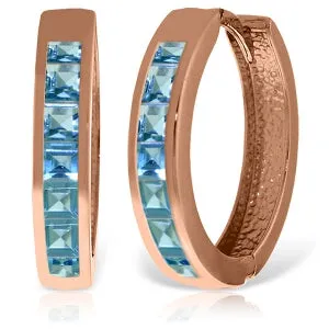 14K Solid Rose Gold Hoop Huggie Earrings w/ Blue Topaz