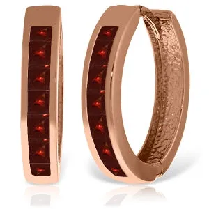 14K Solid Rose Gold Hoop Huggie Earrings w/ Garnets