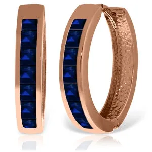 14K Solid Rose Gold Hoop Huggie Earrings w/ Sapphires