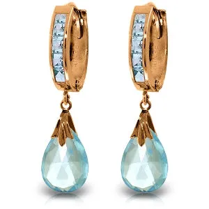 14K Solid Rose Gold Hoop Natural Blue Topaz Earrings Certified