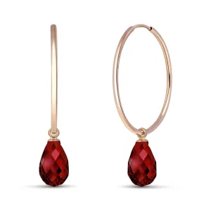 14K Solid Rose Gold Hoop Natural Garnet Earrings Certified