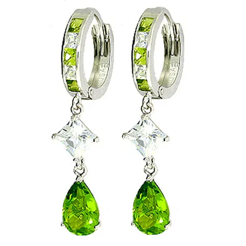 14K Solid White Gold Cubic Zirconia Dangling Hoop Earrings Gemstone