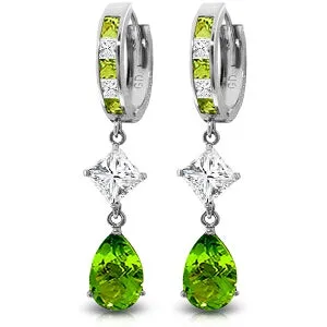 14K Solid White Gold Cubic Zirconia Dangling Hoop Earrings Gemstone