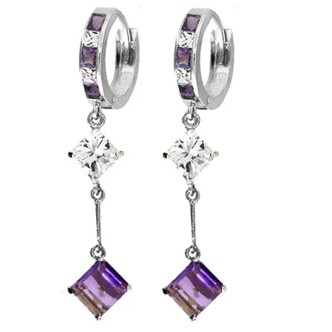 14K Solid White Gold Cubic Zirconia Dangling Hoop Earrings