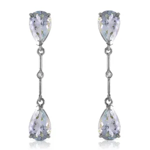 14K Solid White Gold Diamonds & Aquamarines Dangling Earrings