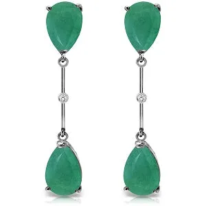 14K Solid White Gold Diamonds & Emeralds Dangling Earrings