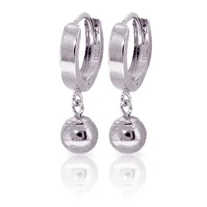 14K Solid White Gold Hoop Earrings Ball Dangling