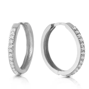 14K Solid White Gold Hoop Huggie Earrings Diamond Gemstone