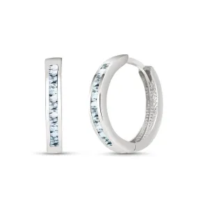 14K Solid White Gold Hoop Huggie Earrings w/ Aquamarines