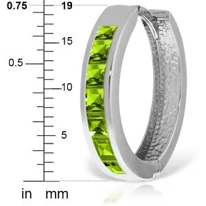 14K Solid White Gold Hoop Huggie Earrings w/ Peridots