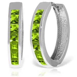 14K Solid White Gold Hoop Huggie Earrings w/ Peridots