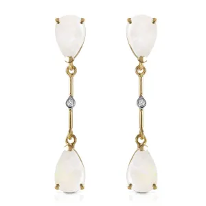 14K Solid Yellow Gold Diamonds & Opals Dangling Earrings