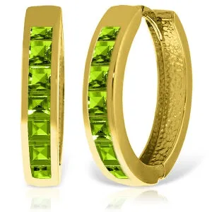 14K Solid Yellow Gold Hoop Huggie Earrings w/ Peridots